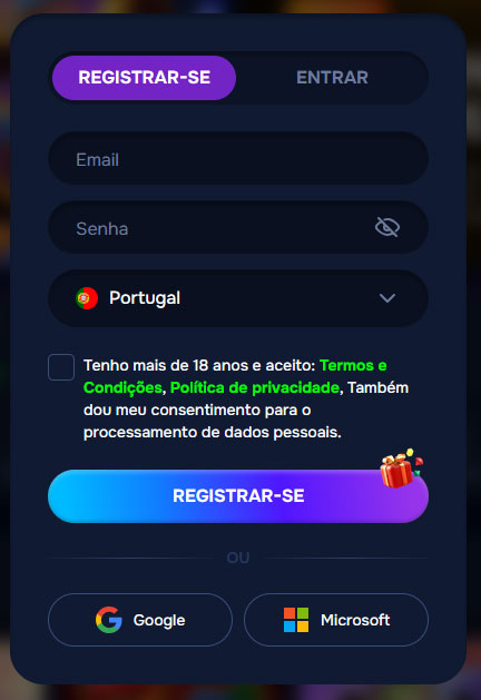 Registration at Wizardo casino. 