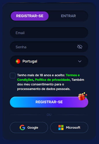 Registo no casino Wizardo